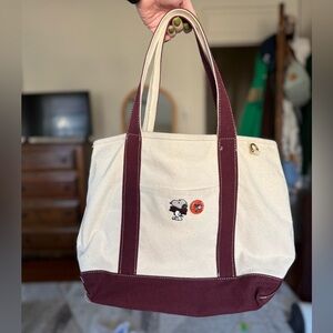AE Snoopy Bow tie canvas tote bag / cream & burgundy